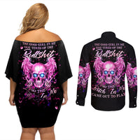 Angel Skull Couples Matching Off Shoulder Short Dress and Long Sleeve Button Shirt The Good Girl In Me Got Tired Of The Bullshit - Wonder Print Shop