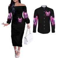 Angel Skull Couples Matching Off The Shoulder Long Sleeve Dress and Long Sleeve Button Shirt The Good Girl In Me Got Tired Of The Bullshit