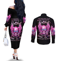 Angel Skull Couples Matching Off The Shoulder Long Sleeve Dress and Long Sleeve Button Shirt The Good Girl In Me Got Tired Of The Bullshit