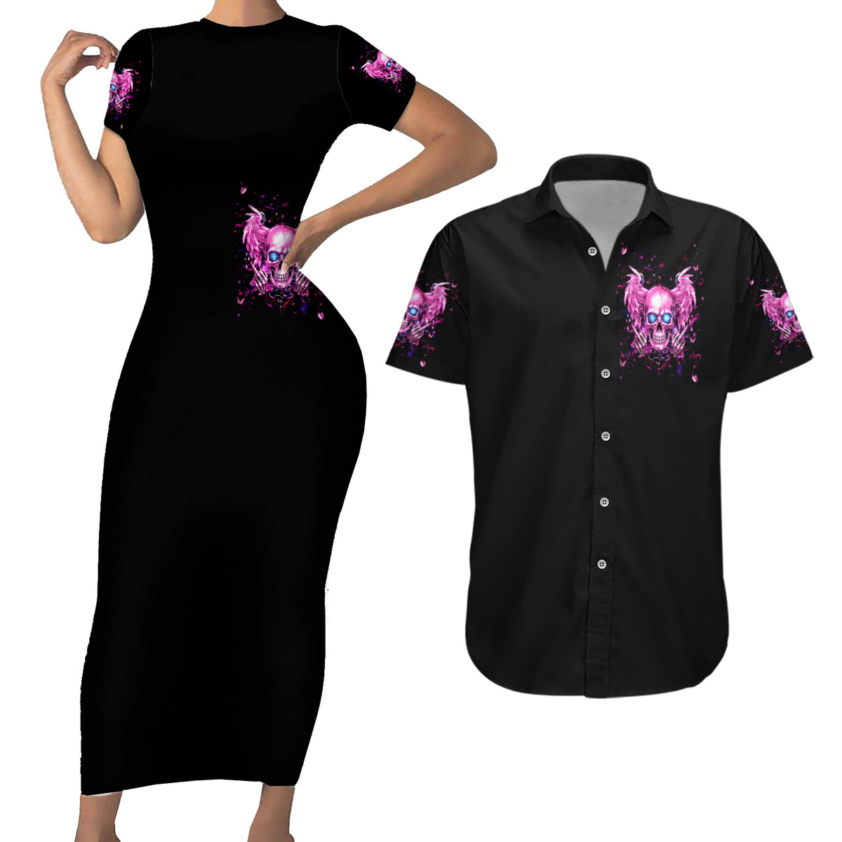 Angel Skull Couples Matching Short Sleeve Bodycon Dress and Hawaiian Shirt The Good Girl In Me Got Tired Of The Bullshit - Wonder Print Shop