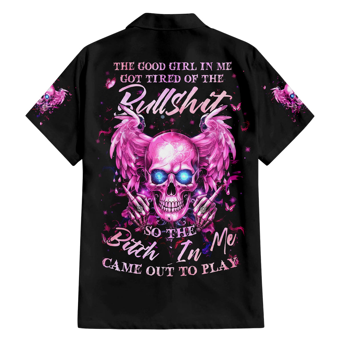 Angel Skull Family Matching Long Sleeve Bodycon Dress and Hawaiian Shirt The Good Girl In Me Got Tired Of The Bullshit - Wonder Print Shop