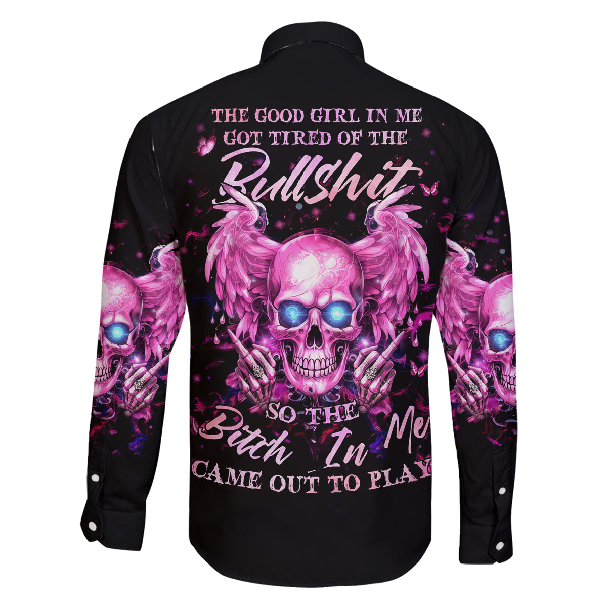 Angel Skull Family Matching Long Sleeve Bodycon Dress and Hawaiian Shirt The Good Girl In Me Got Tired Of The Bullshit - Wonder Print Shop