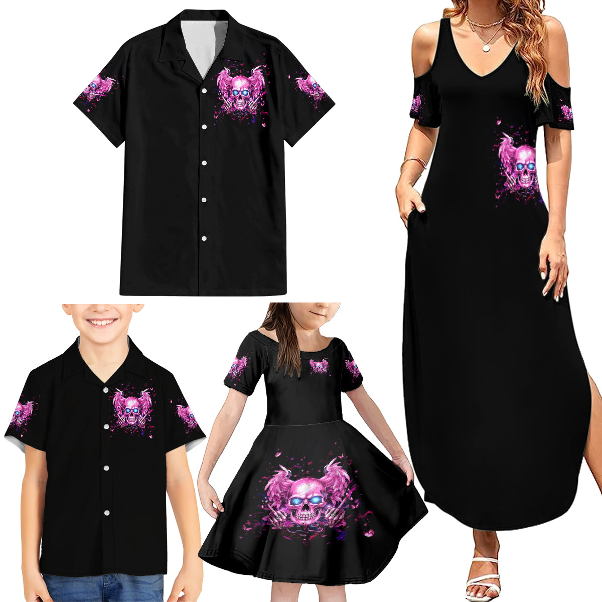 Angel Skull Family Matching Summer Maxi Dress and Hawaiian Shirt The Good Girl In Me Got Tired Of The Bullshit - Wonder Print Shop