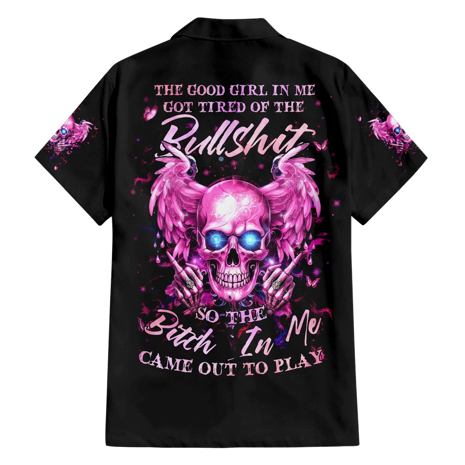Angel Skull Hawaiian Shirt The Good Girl In Me Got Tired Of The Bullshit - Wonder Print Shop