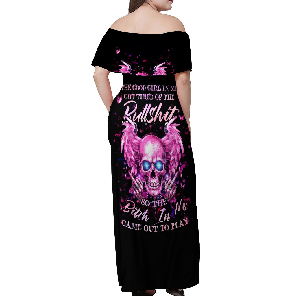 Angel Skull Off Shoulder Maxi Dress The Good Girl In Me Got Tired Of The Bullshit - Wonder Print Shop