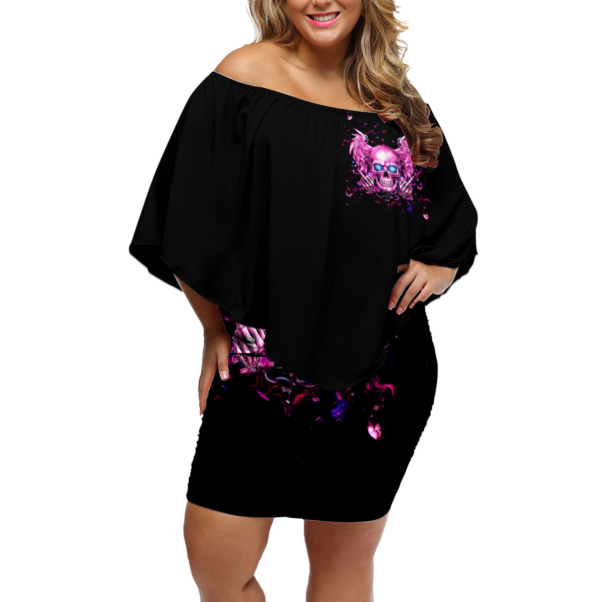 Angel Skull Off Shoulder Short Dress The Good Girl In Me Got Tired Of The Bullshit - Wonder Print Shop