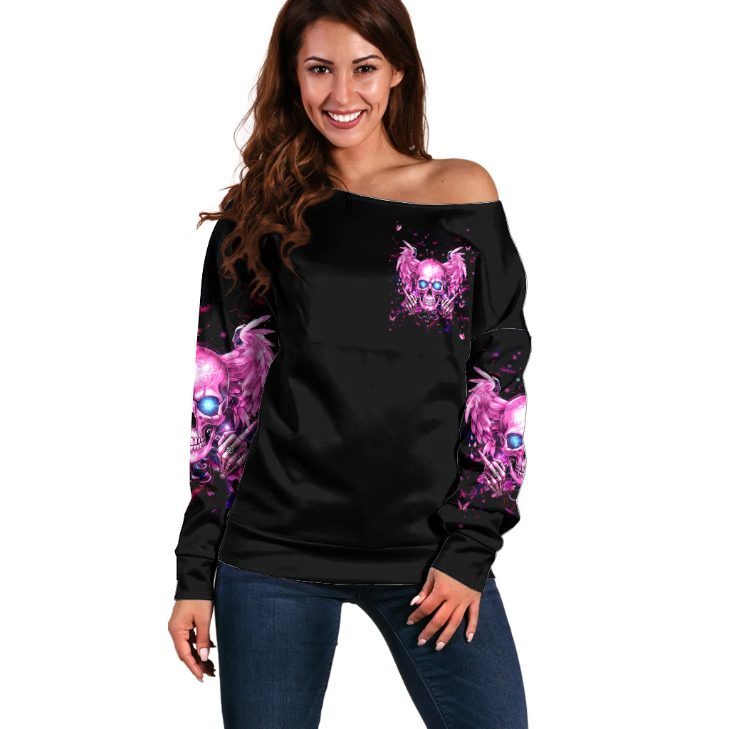 Angel Skull Off Shoulder Sweater The Good Girl In Me Got Tired Of The Bullshit - Wonder Print Shop