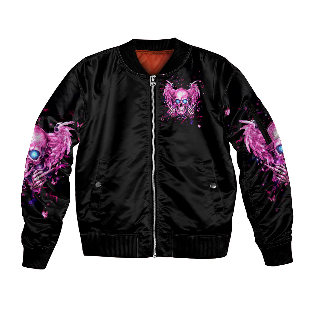 Angel Skull Sleeve Zip Bomber Jacket The Good Girl In Me Got Tired Of The Bullshit - Wonder Print Shop