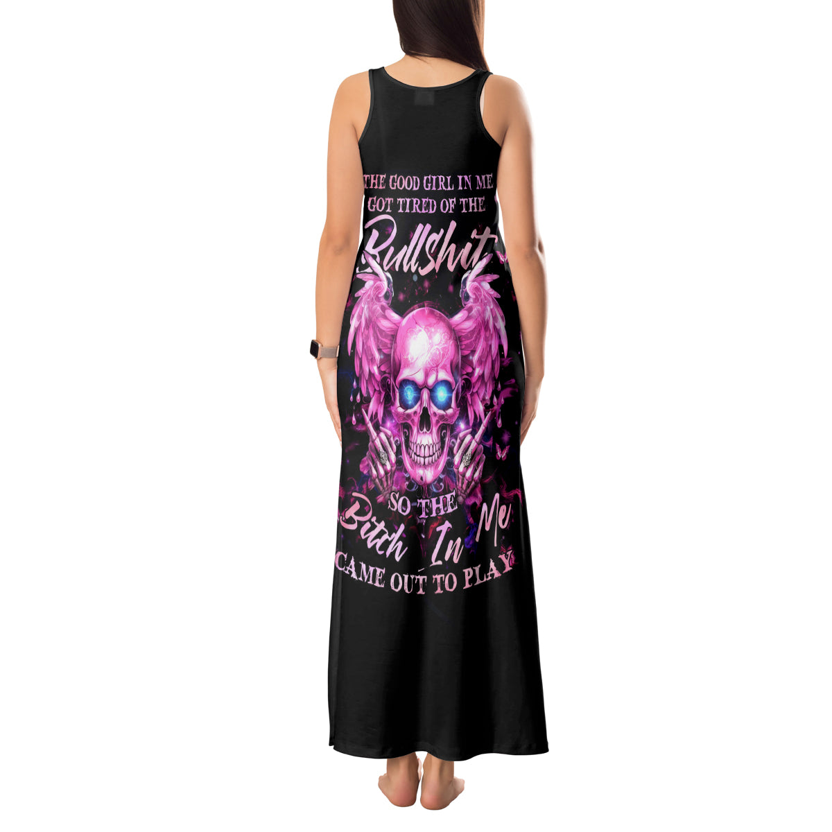 Angel Skull Tank Maxi Dress The Good Girl In Me Got Tired Of The Bullshit - Wonder Print Shop