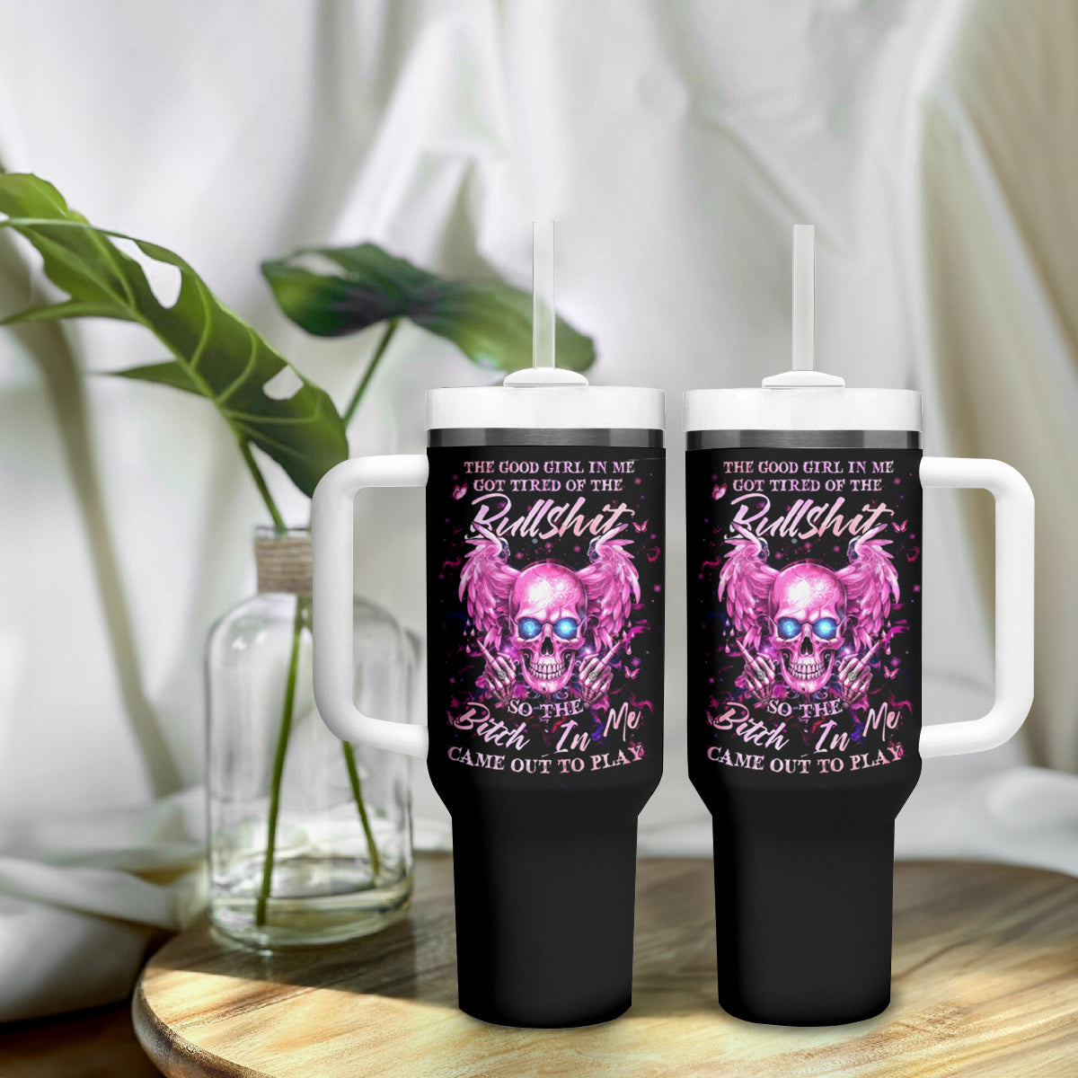 Angel Skull Tumbler With Handle The Good Girl In Me Got Tired Of The Bullshit - Wonder Print Shop