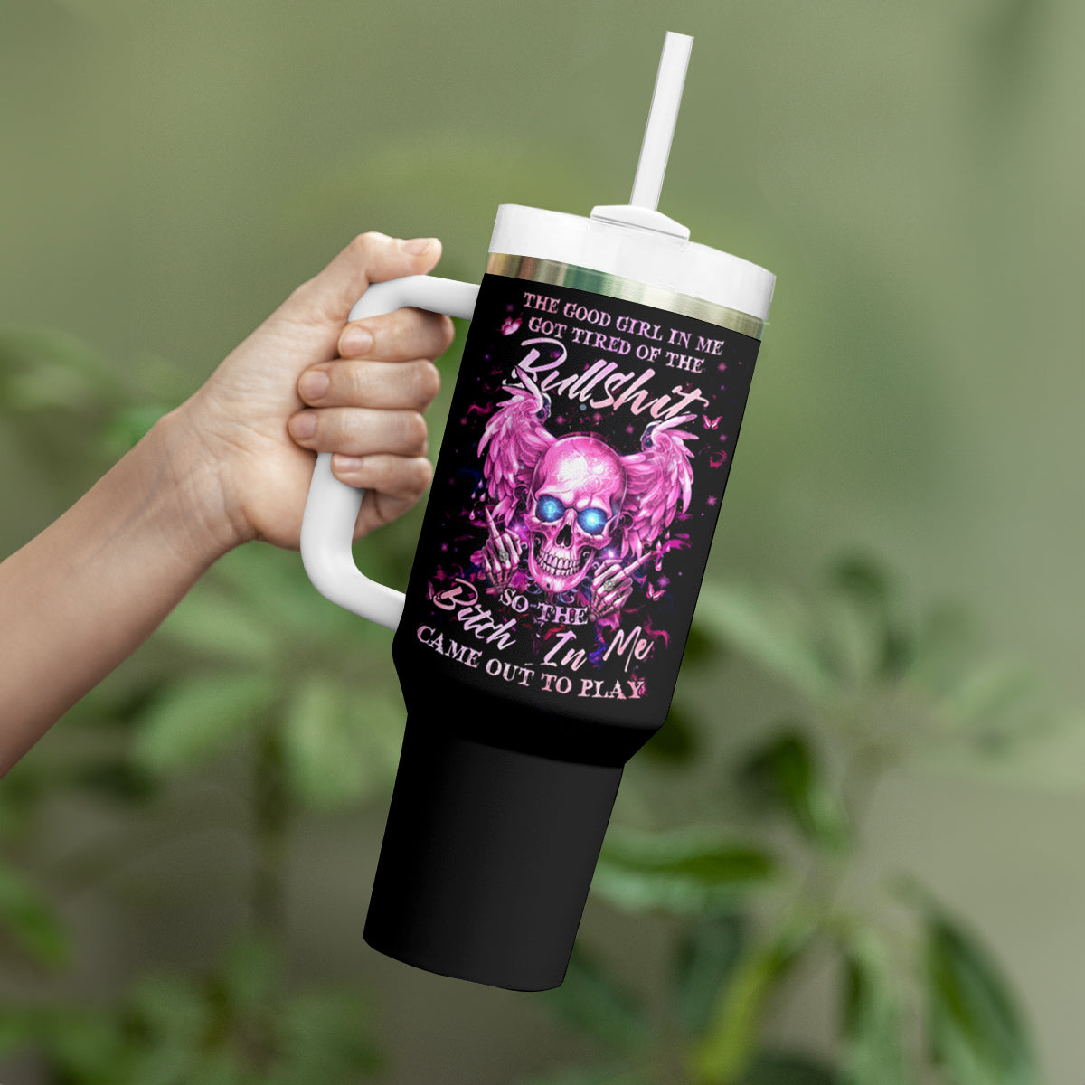 Angel Skull Tumbler With Handle The Good Girl In Me Got Tired Of The Bullshit - Wonder Print Shop