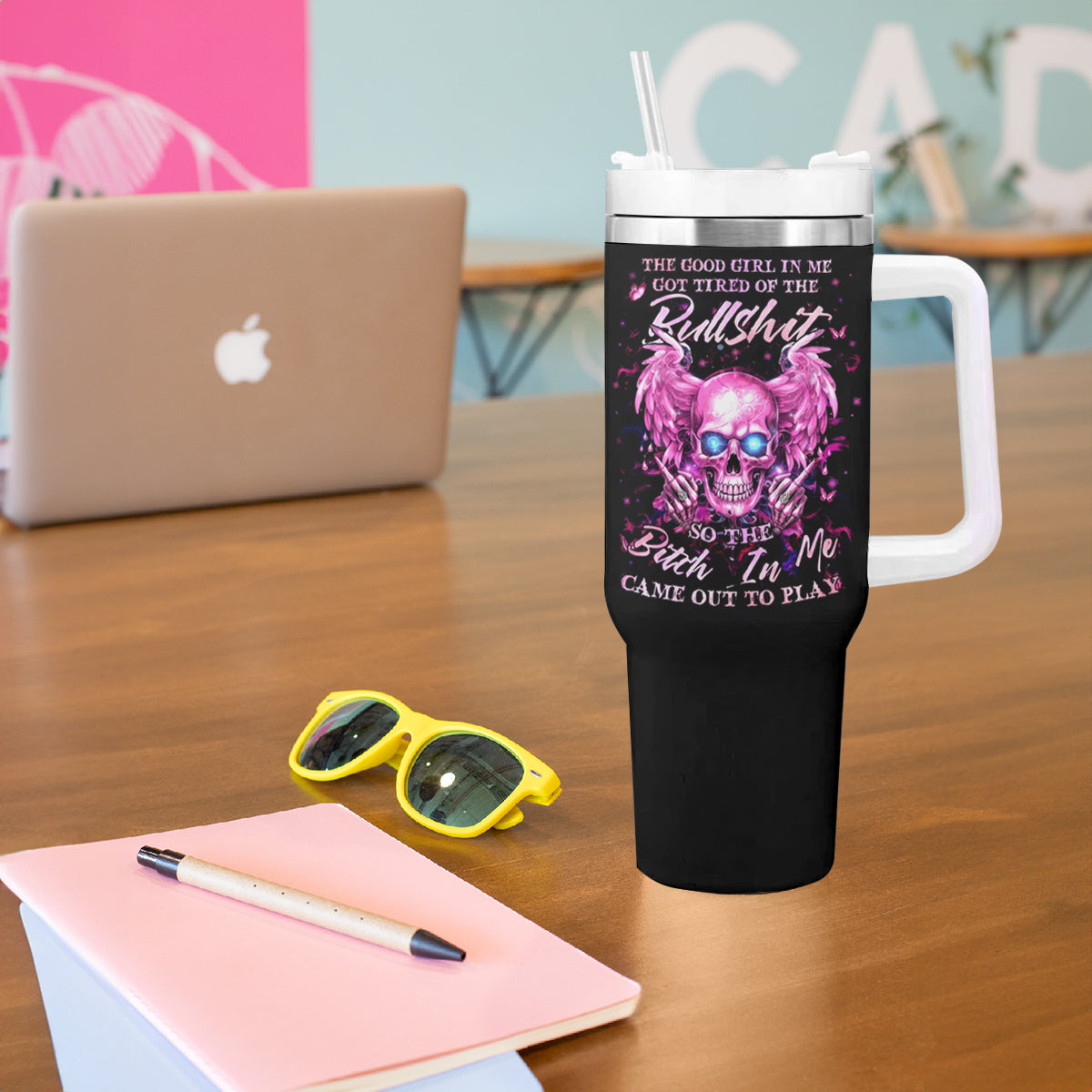 Angel Skull Tumbler With Handle The Good Girl In Me Got Tired Of The Bullshit - Wonder Print Shop