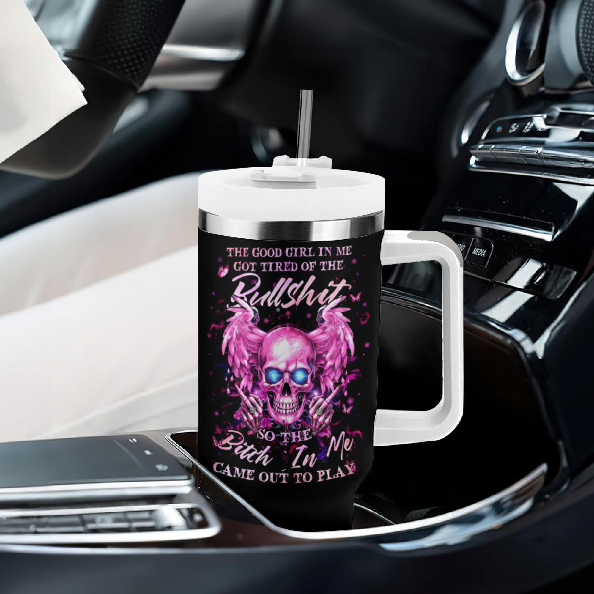 Angel Skull Tumbler With Handle The Good Girl In Me Got Tired Of The Bullshit - Wonder Print Shop