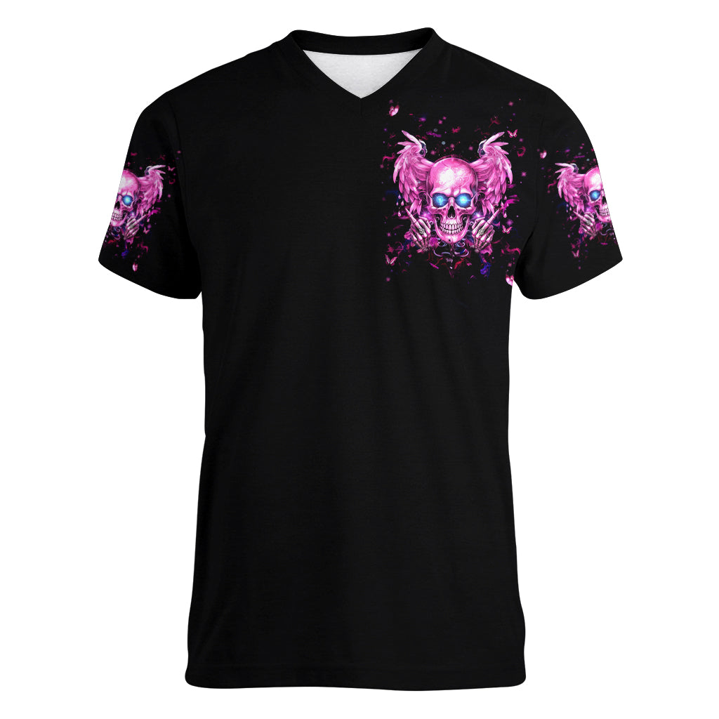 Angel Skull Women V Neck T Shirt The Good Girl In Me Got Tired Of The Bullshit - Wonder Print Shop