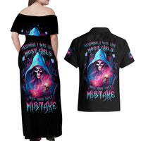 Witch Skull Couples Matching Off Shoulder Maxi Dress and Hawaiian Shirt Assuming Was Like Most Girls Was Your First Mistake - Wonder Print Shop