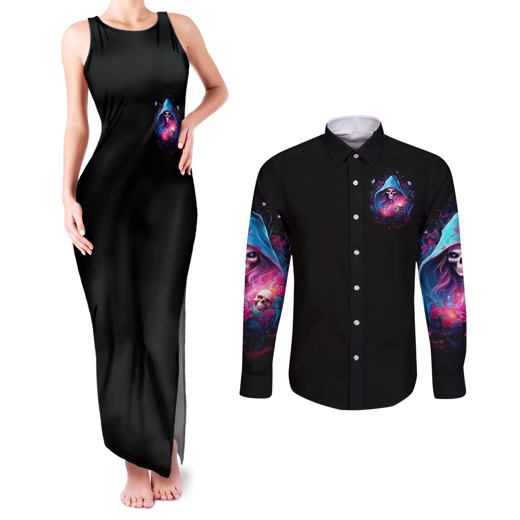 Witch Skull Couples Matching Tank Maxi Dress and Long Sleeve Button Shirt Assuming Was Like Most Girls Was Your First Mistake - Wonder Print Shop