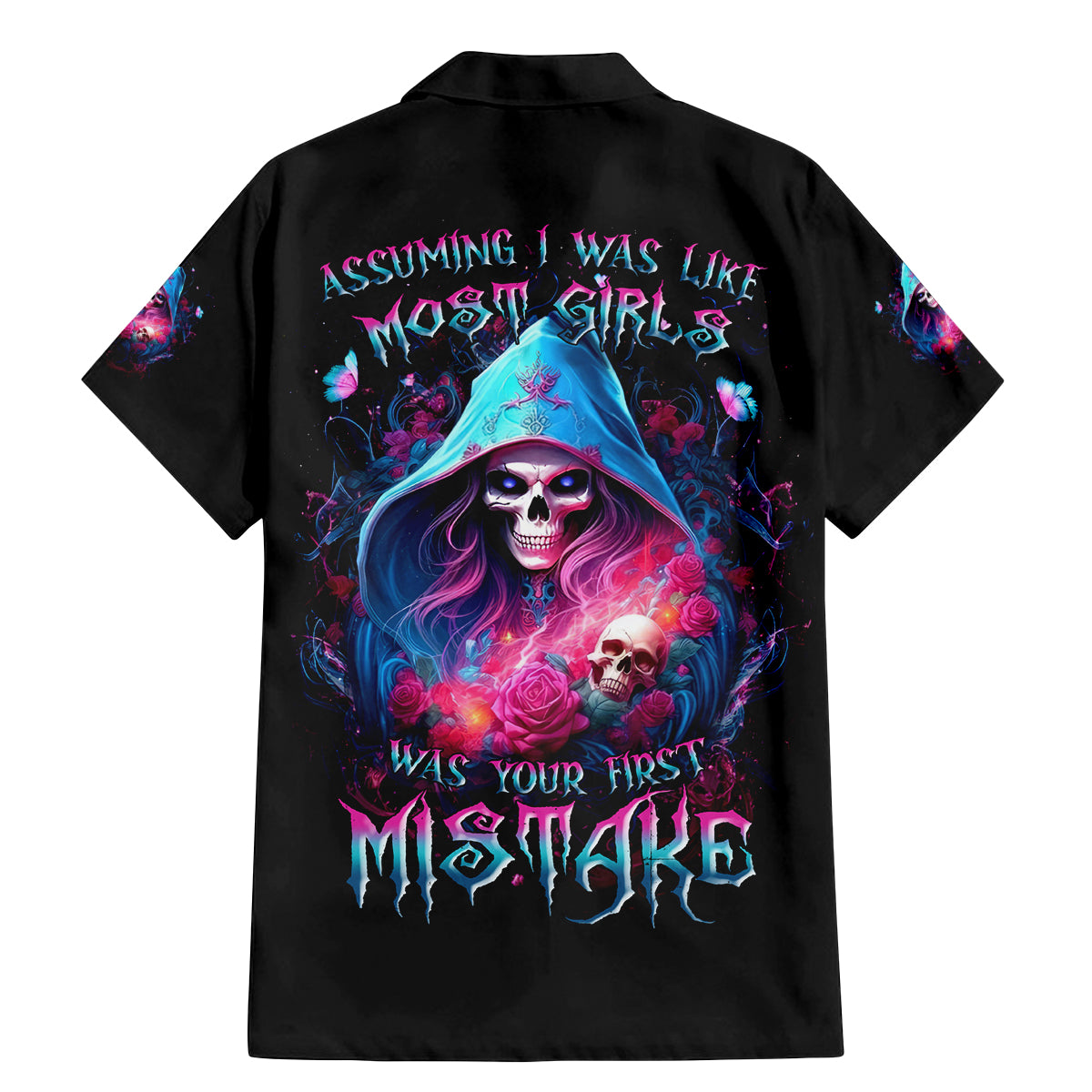 Witch Skull Family Matching Mermaid Dress and Hawaiian Shirt Assuming Was Like Most Girls Was Your First Mistake - Wonder Print Shop