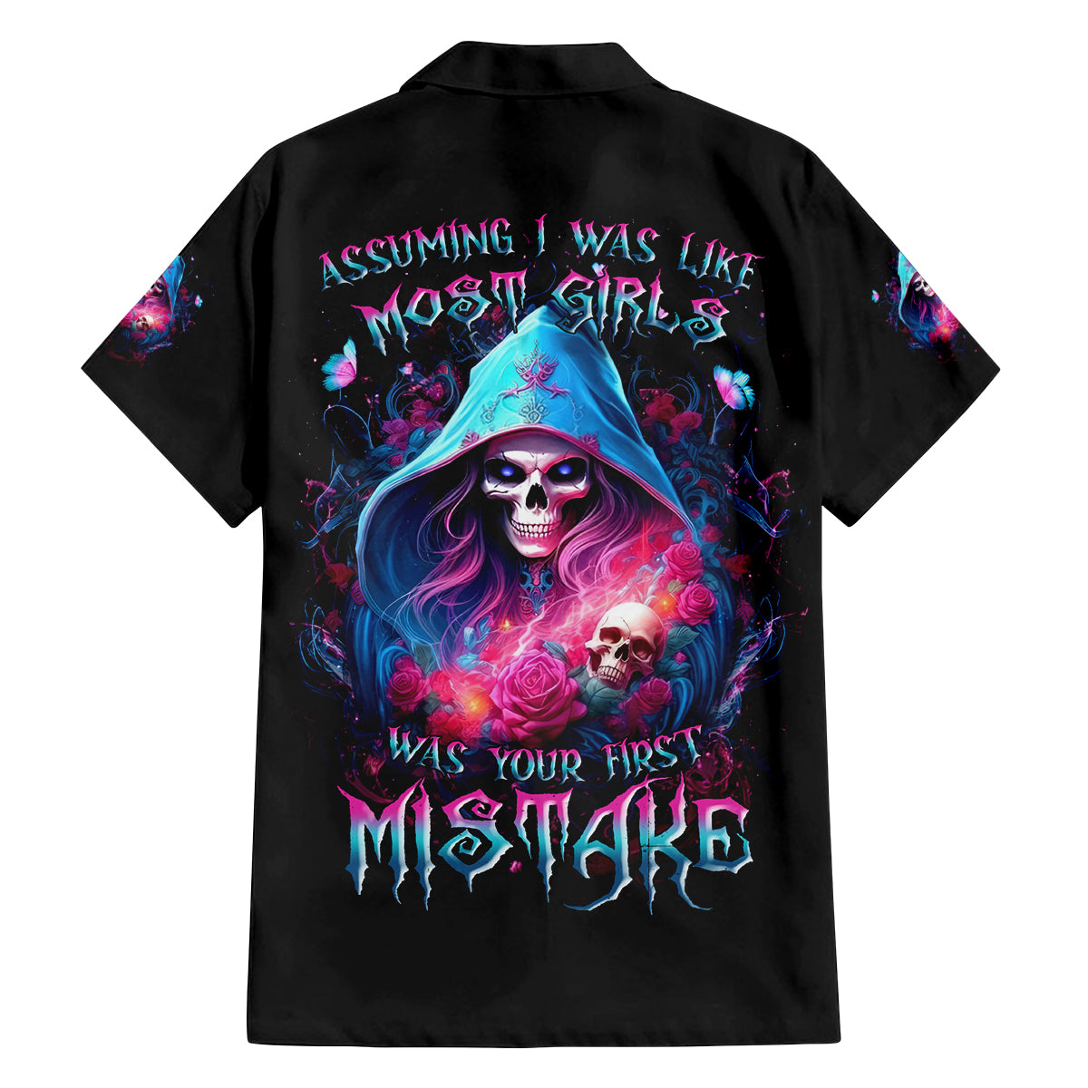 Witch Skull Family Matching Off Shoulder Short Dress and Hawaiian Shirt Assuming Was Like Most Girls Was Your First Mistake - Wonder Print Shop