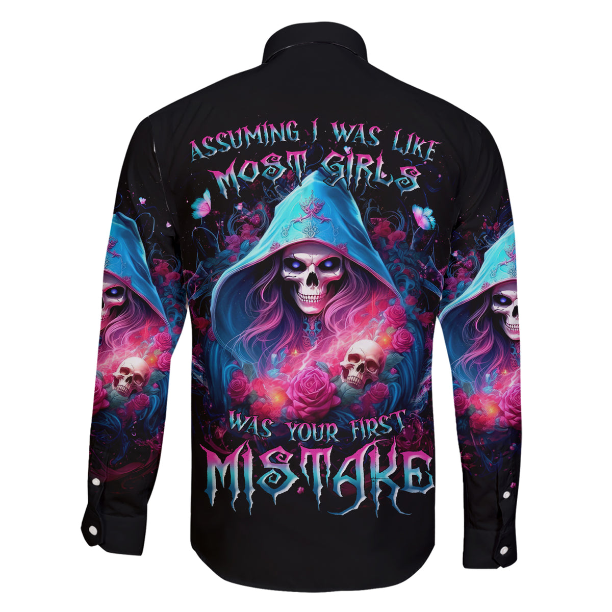 Witch Skull Family Matching Short Sleeve Bodycon Dress and Hawaiian Shirt Assuming Was Like Most Girls Was Your First Mistake - Wonder Print Shop