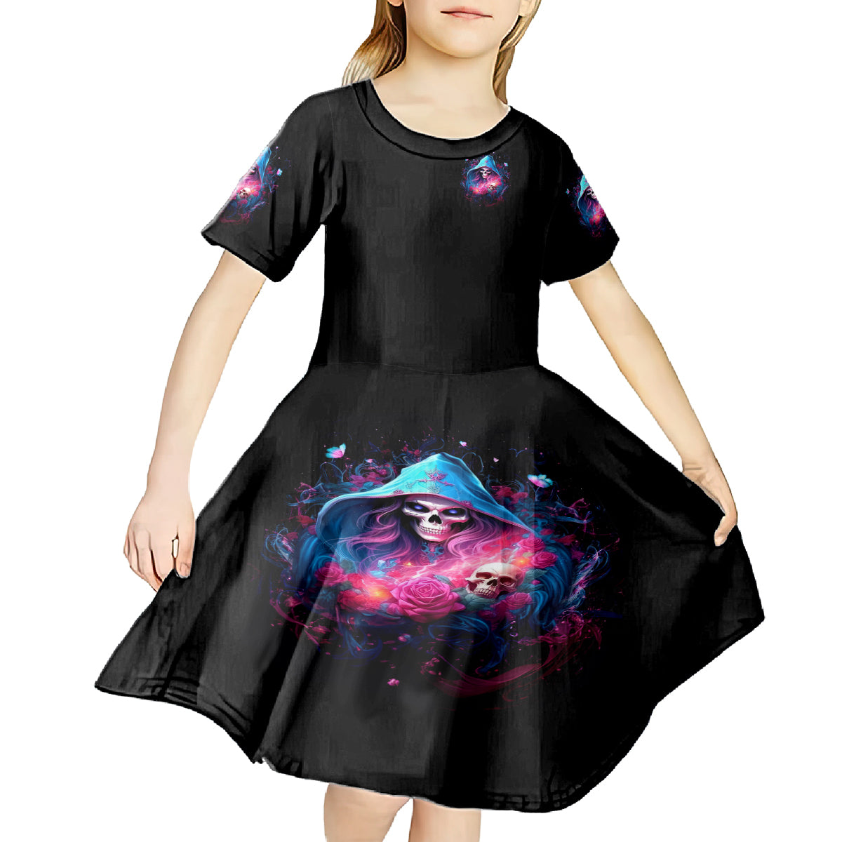 Witch Skull Kid Short Sleeve Dress Assuming Was Like Most Girls Was Your First Mistake - Wonder Print Shop