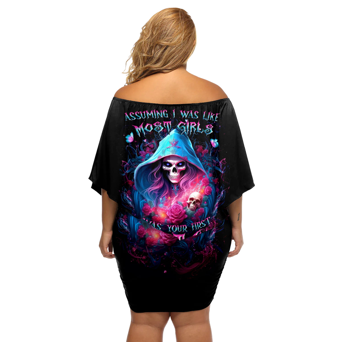 Witch Skull Off Shoulder Short Dress Assuming Was Like Most Girls Was Your First Mistake - Wonder Print Shop