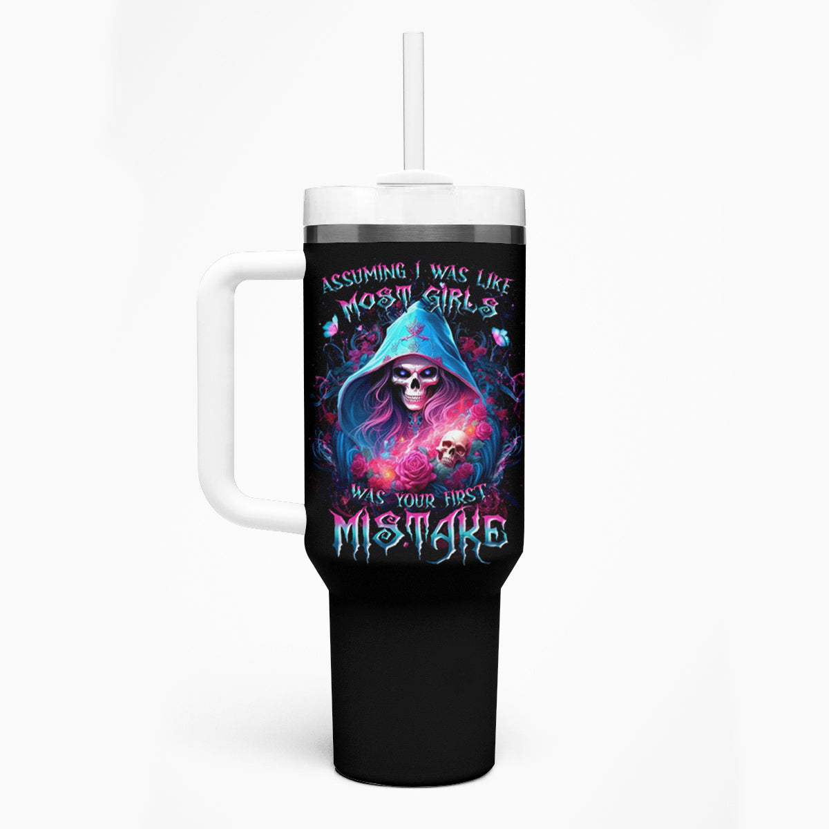 Witch Skull Tumbler With Handle Assuming Was Like Most Girls Was Your First Mistake - Wonder Print Shop