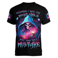 Witch Skull Women V Neck T Shirt Assuming Was Like Most Girls Was Your First Mistake - Wonder Print Shop