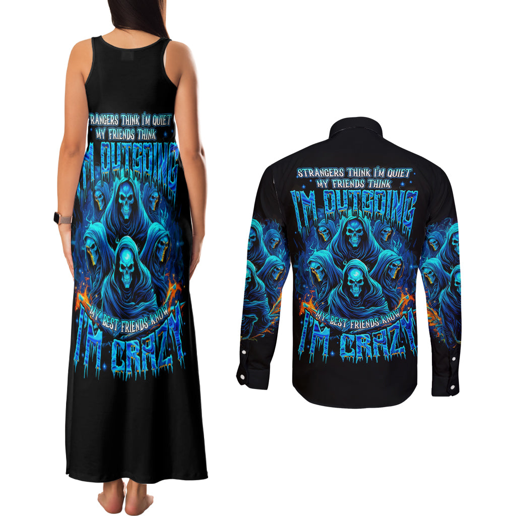 Witch Skull Couples Matching Tank Maxi Dress and Long Sleeve Button Shirt Stranger Think I'm Quiet My Best Friends Know I'm Crazy - Wonder Print Shop