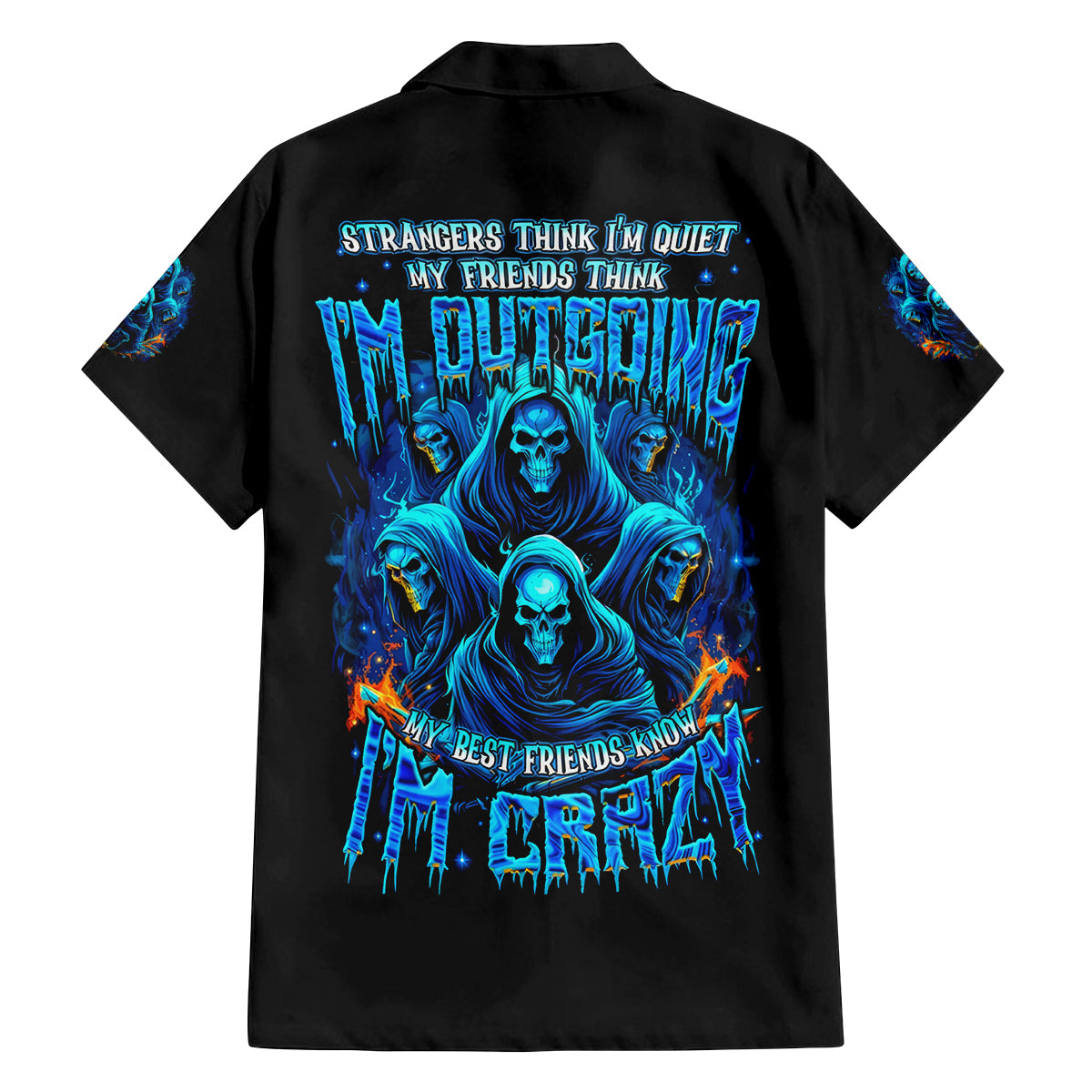 Witch Skull Family Matching Off Shoulder Short Dress and Hawaiian Shirt Stranger Think I'm Quiet My Best Friends Know I'm Crazy - Wonder Print Shop