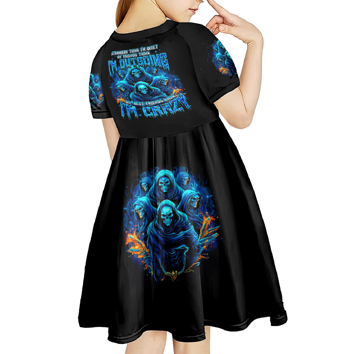 Witch Skull Kid Short Sleeve Dress Stranger Think I'm Quiet My Best Friends Know I'm Crazy - Wonder Print Shop