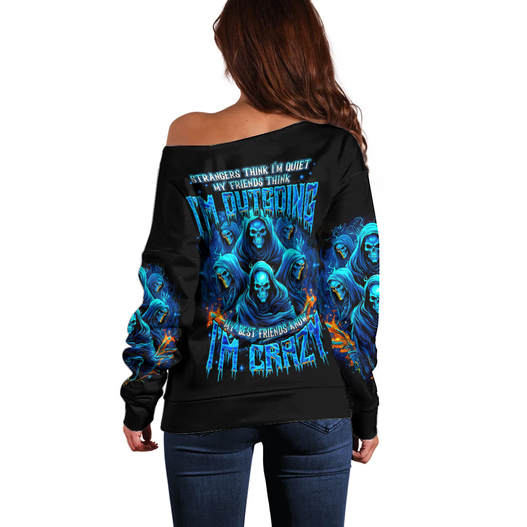 Witch Skull Off Shoulder Sweater Stranger Think I'm Quiet My Best Friends Know I'm Crazy - Wonder Print Shop