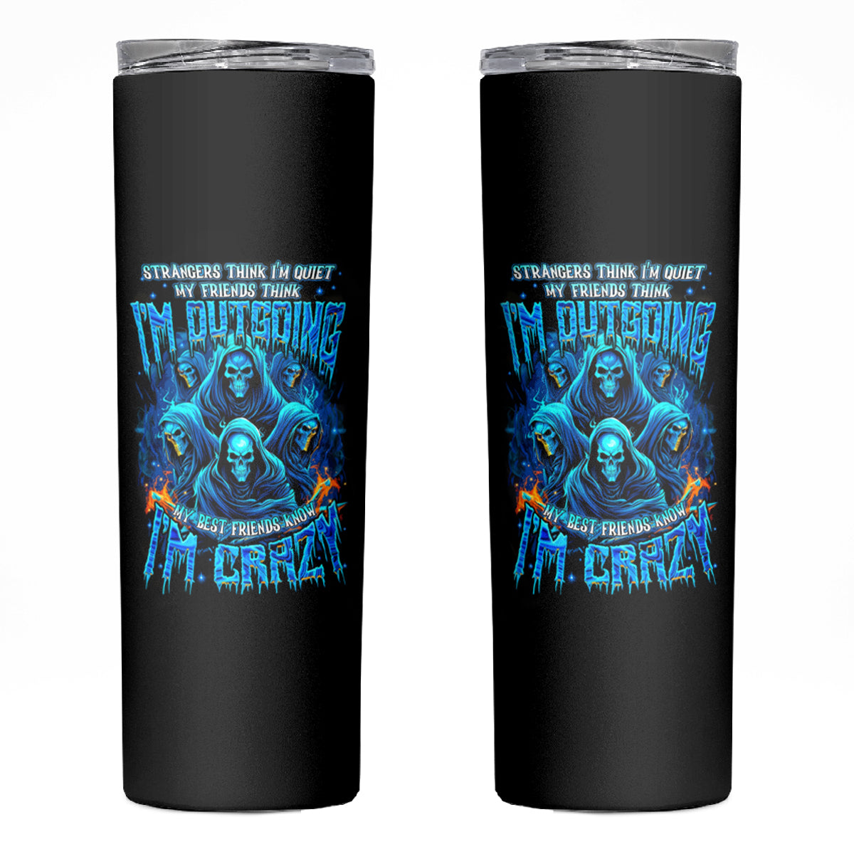 Witch Skull Skinny Tumbler Stranger Think I'm Quiet My Best Friends Know I'm Crazy - Wonder Print Shop