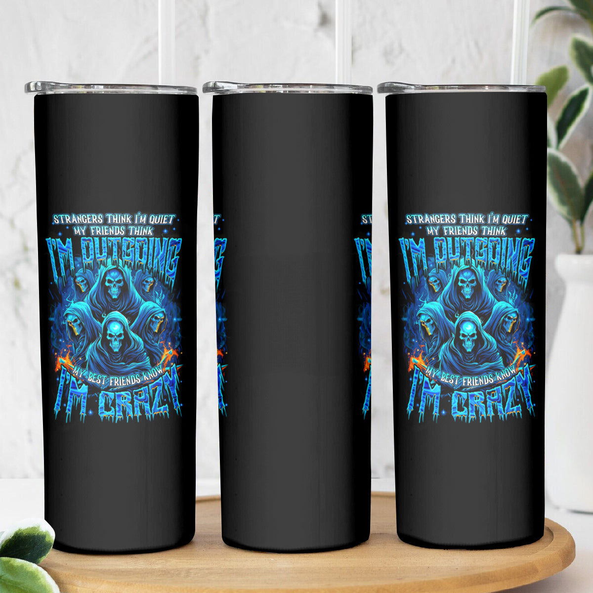 Witch Skull Skinny Tumbler Stranger Think I'm Quiet My Best Friends Know I'm Crazy - Wonder Print Shop