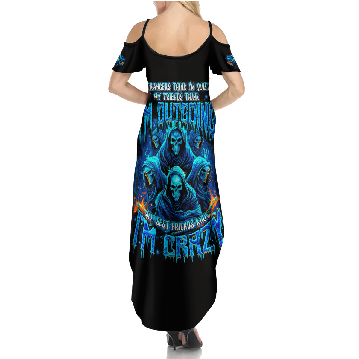 Witch Skull Summer Maxi Dress Stranger Think I'm Quiet My Best Friends Know I'm Crazy - Wonder Print Shop