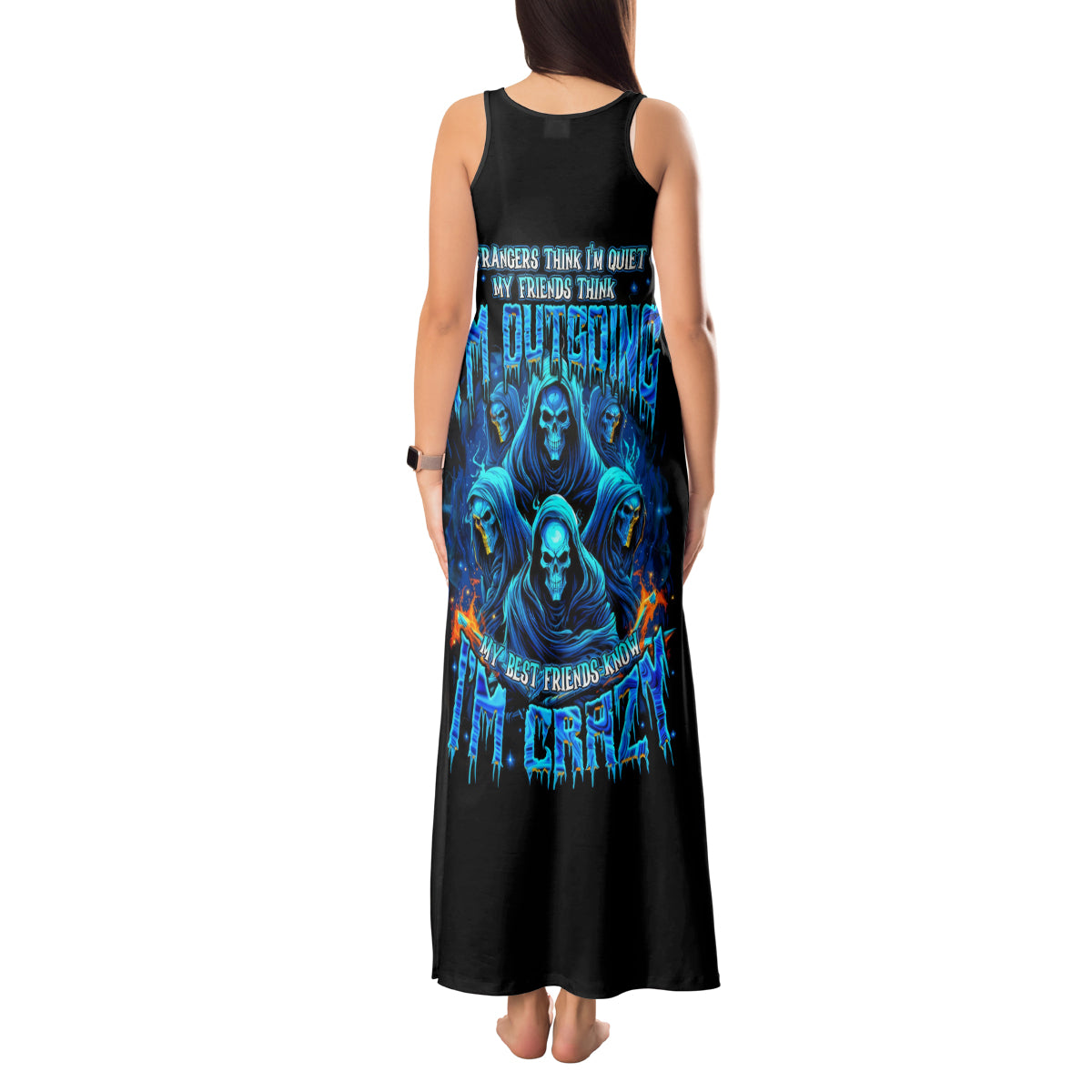 Witch Skull Tank Maxi Dress Stranger Think I'm Quiet My Best Friends Know I'm Crazy - Wonder Print Shop