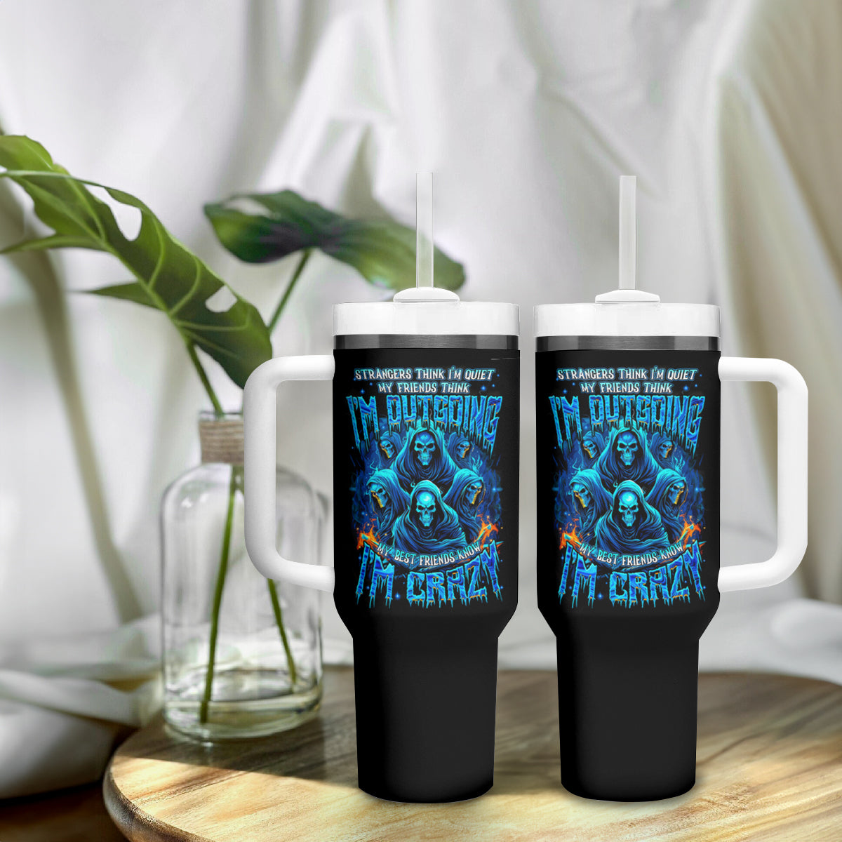 Witch Skull Tumbler With Handle Stranger Think I'm Quiet My Best Friends Know I'm Crazy - Wonder Print Shop
