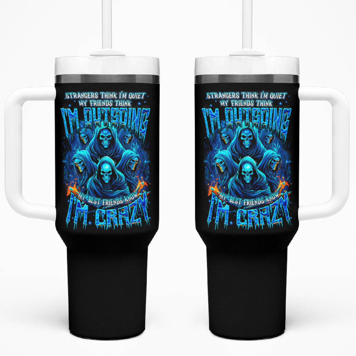 Witch Skull Tumbler With Handle Stranger Think I'm Quiet My Best Friends Know I'm Crazy - Wonder Print Shop