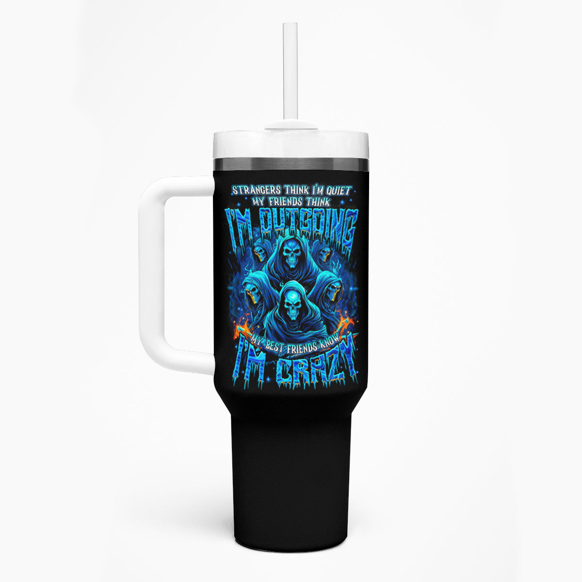 Witch Skull Tumbler With Handle Stranger Think I'm Quiet My Best Friends Know I'm Crazy - Wonder Print Shop