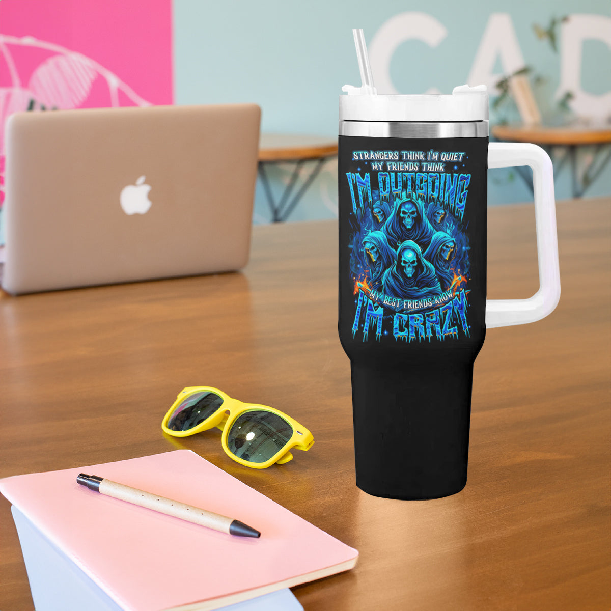 Witch Skull Tumbler With Handle Stranger Think I'm Quiet My Best Friends Know I'm Crazy - Wonder Print Shop