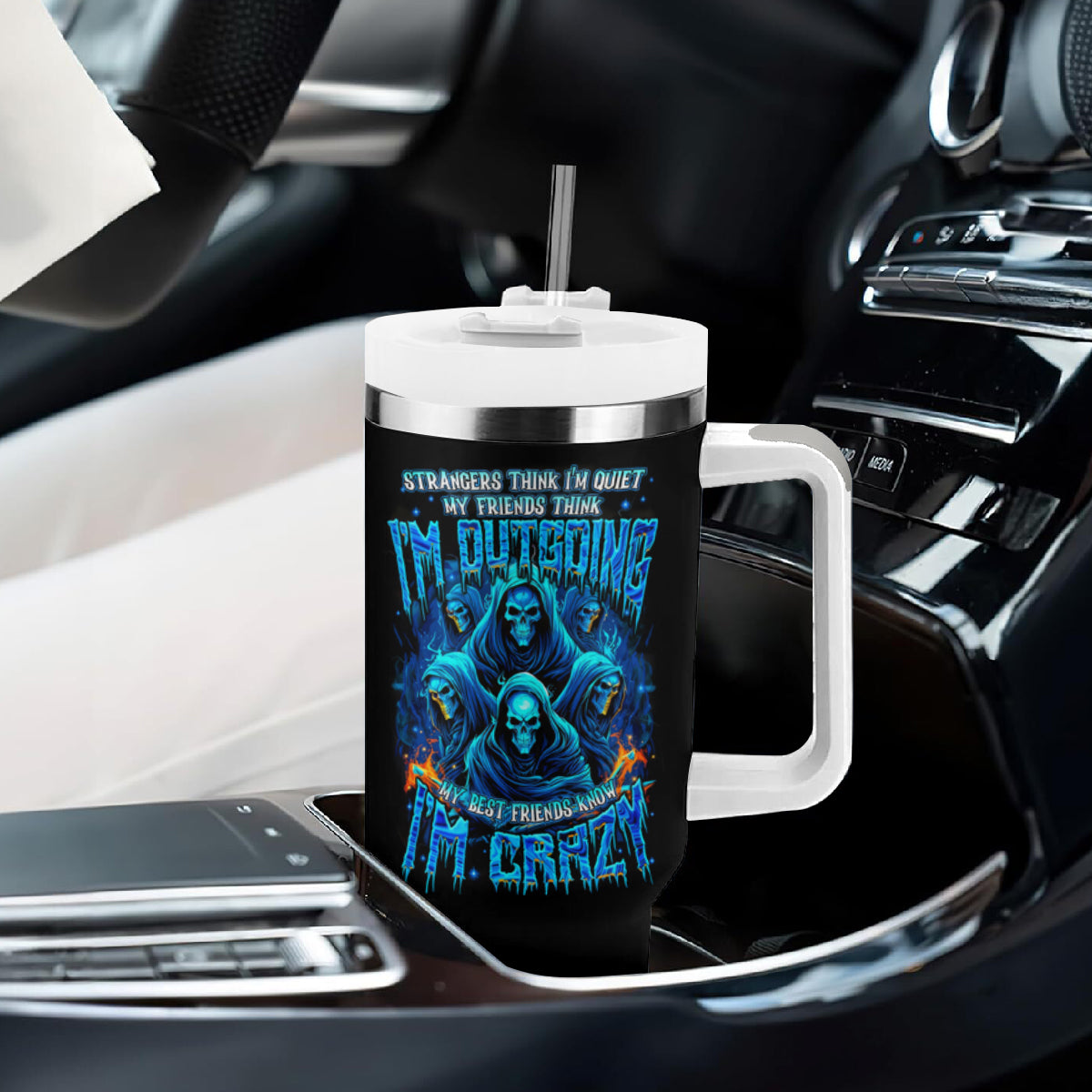 Witch Skull Tumbler With Handle Stranger Think I'm Quiet My Best Friends Know I'm Crazy - Wonder Print Shop