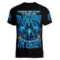 Witch Skull Women V Neck T Shirt Stranger Think I'm Quiet My Best Friends Know I'm Crazy - Wonder Print Shop