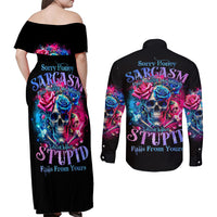 Rose SKull Couples Matching Off Shoulder Maxi Dress and Long Sleeve Button Shirt Sorry Honey Sarcasm Falls Out Of My Mouth Just Like Stupid Fall From Your - Wonder Print Shop