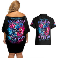 Rose SKull Couples Matching Off Shoulder Short Dress and Hawaiian Shirt Sorry Honey Sarcasm Falls Out Of My Mouth Just Like Stupid Fall From Your - Wonder Print Shop