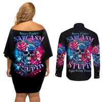 Rose SKull Couples Matching Off Shoulder Short Dress and Long Sleeve Button Shirt Sorry Honey Sarcasm Falls Out Of My Mouth Just Like Stupid Fall From Your - Wonder Print Shop