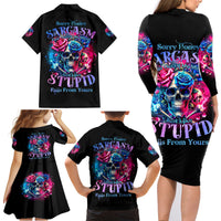 Rose SKull Family Matching Long Sleeve Bodycon Dress and Hawaiian Shirt Sorry Honey Sarcasm Falls Out Of My Mouth Just Like Stupid Fall From Your - Wonder Print Shop