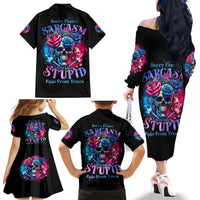 Rose SKull Family Matching Off Shoulder Long Sleeve Dress and Hawaiian Shirt Sorry Honey Sarcasm Falls Out Of My Mouth Just Like Stupid Fall From Your - Wonder Print Shop