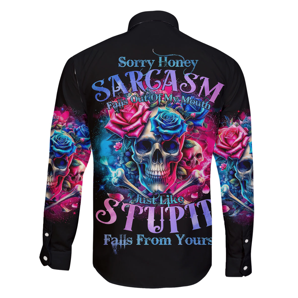 Rose SKull Family Matching Off Shoulder Long Sleeve Dress and Hawaiian Shirt Sorry Honey Sarcasm Falls Out Of My Mouth Just Like Stupid Fall From Your - Wonder Print Shop