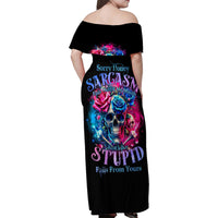 Rose SKull Family Matching Off Shoulder Maxi Dress and Hawaiian Shirt Sorry Honey Sarcasm Falls Out Of My Mouth Just Like Stupid Fall From Your - Wonder Print Shop