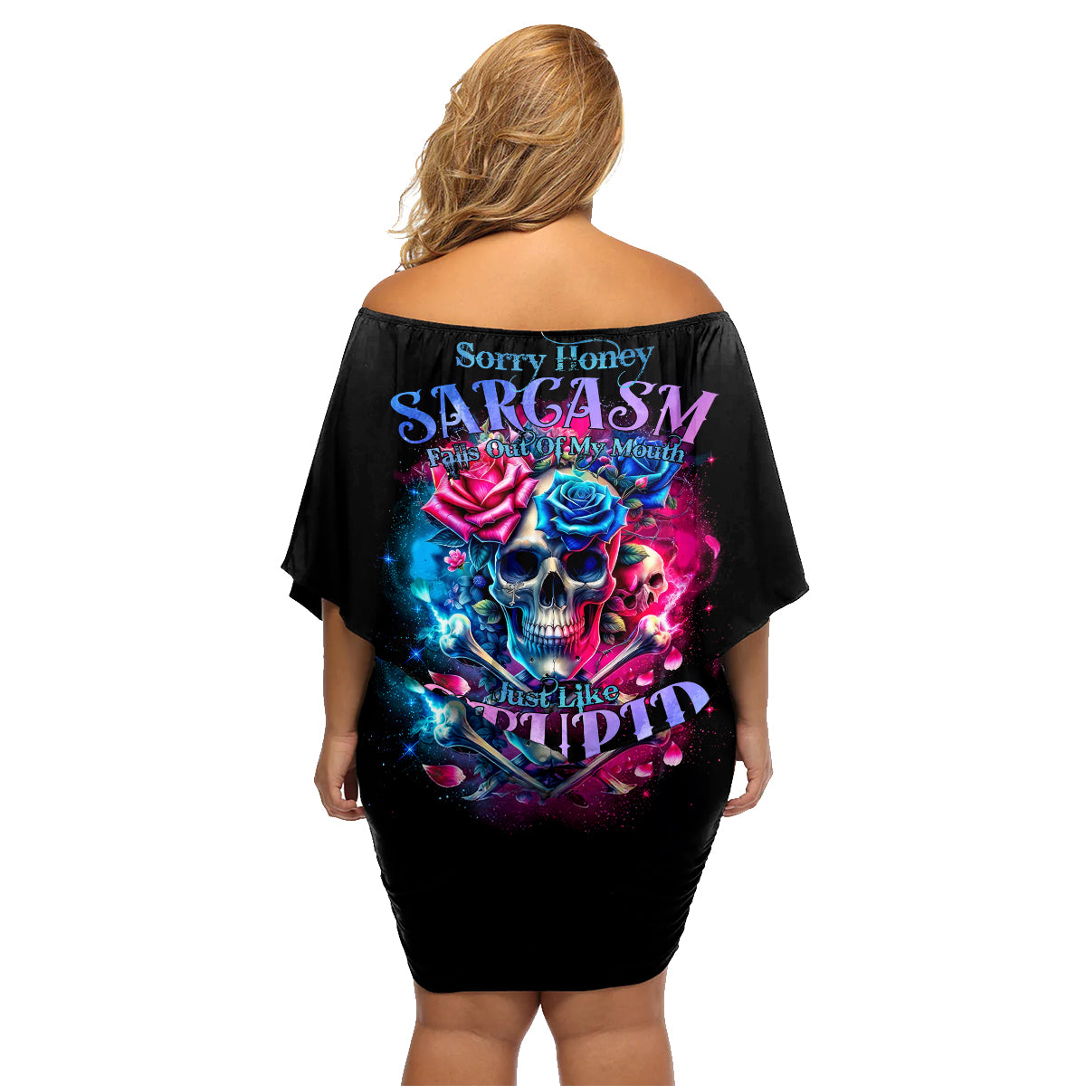 Rose SKull Family Matching Off Shoulder Short Dress and Hawaiian Shirt Sorry Honey Sarcasm Falls Out Of My Mouth Just Like Stupid Fall From Your - Wonder Print Shop