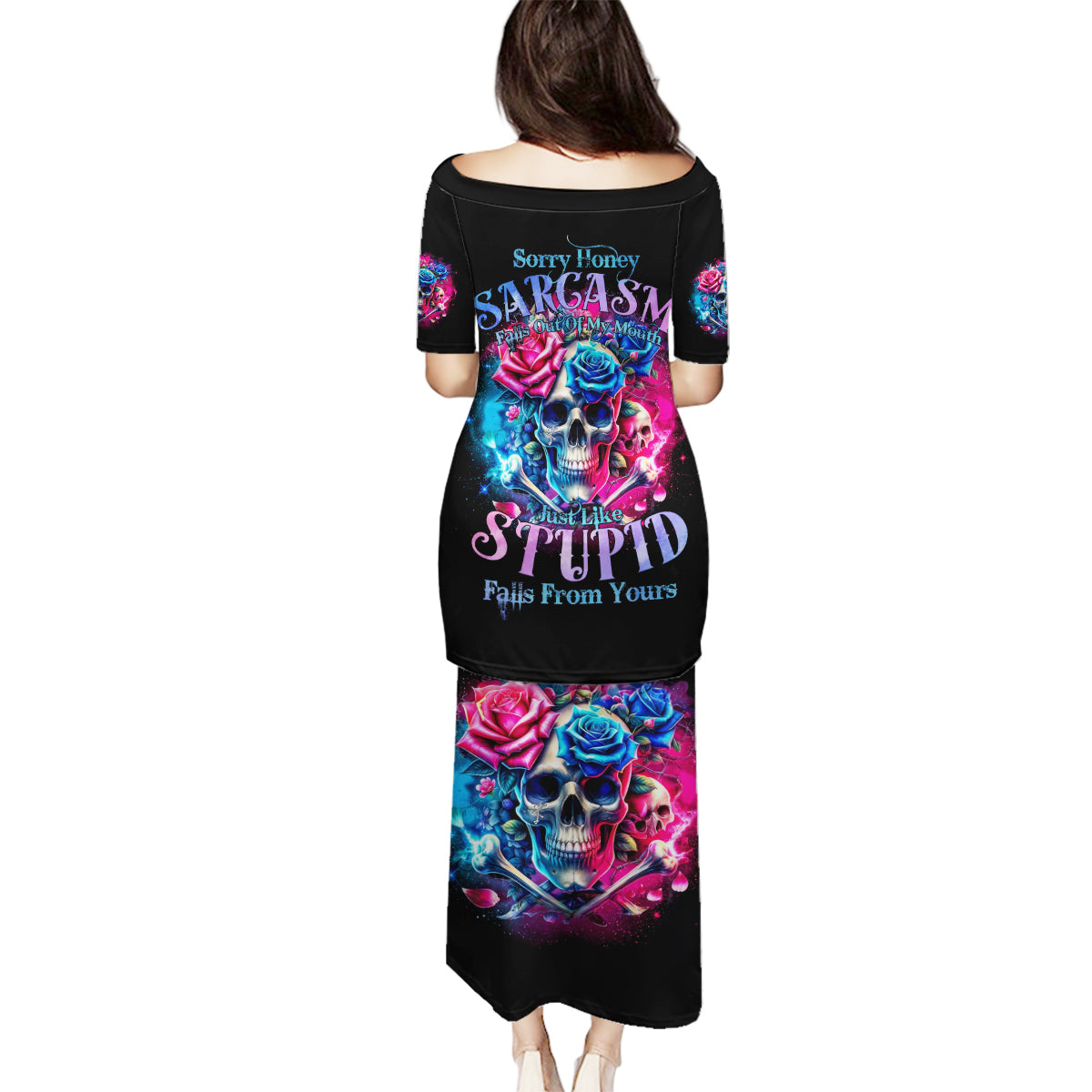 Rose SKull Family Matching Puletasi and Hawaiian Shirt Sorry Honey Sarcasm Falls Out Of My Mouth Just Like Stupid Fall From Your - Wonder Print Shop